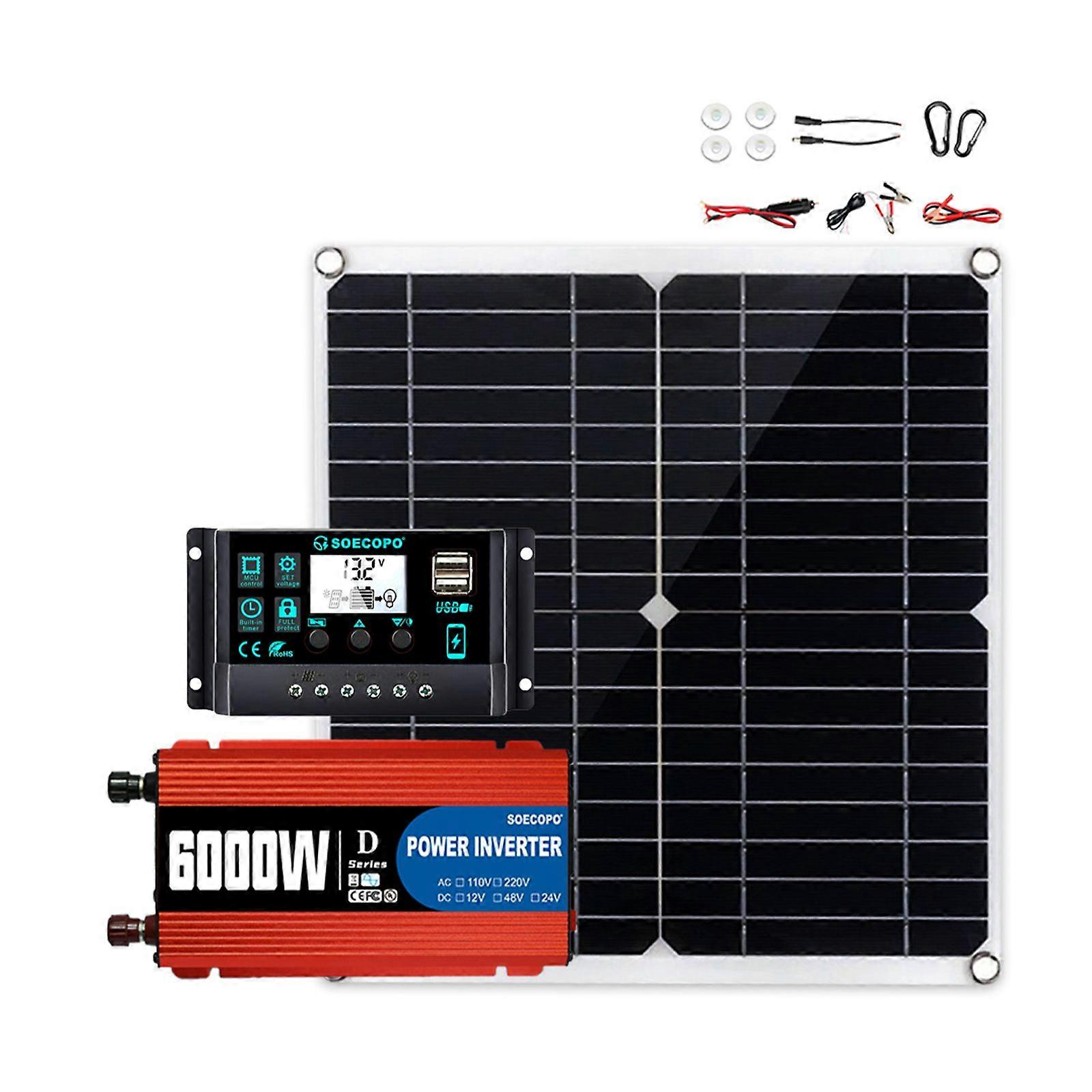 300W Solar Panel with 6000W Power inverter DC 12V/24V to AC 110V/220V 100A MPPT Controller Solar System Complete Kit for Home Camping Off-Grid