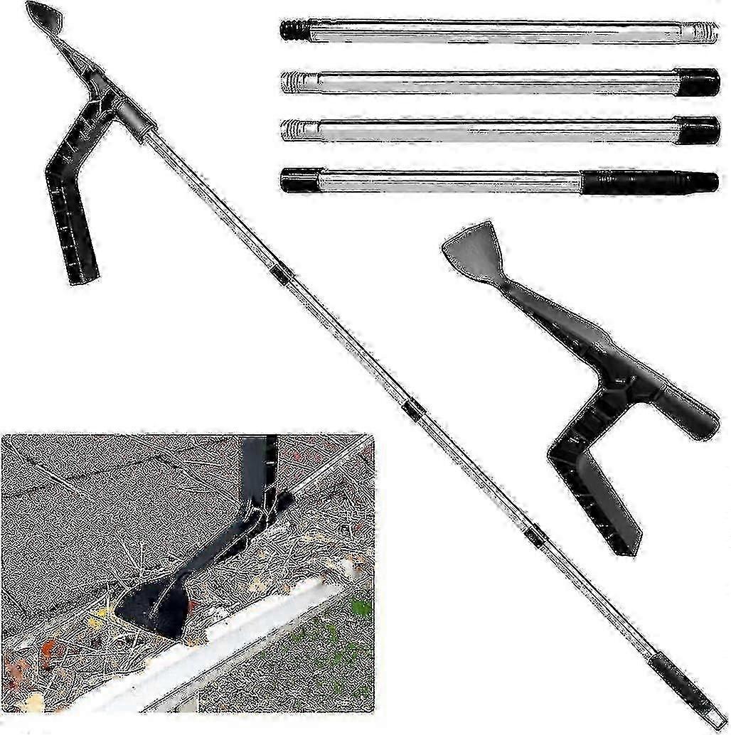 Gutter Cleaning Tool Roof Gutter Cleaner With 70.8in Telescopic Extendable Pole, Detachable Cleaning Scraper Tool Roofing Guard Cleaner Tool For Clean