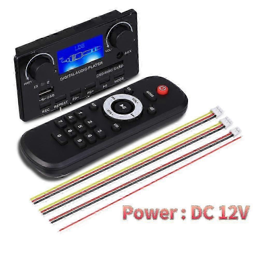 DC 12V Bluetooth 5.0 MP3 Module WMA WAV APE FLAC Audio Player DAC Support LCD Lyrics Display Call Recording Car FM Radio USB TF AUX