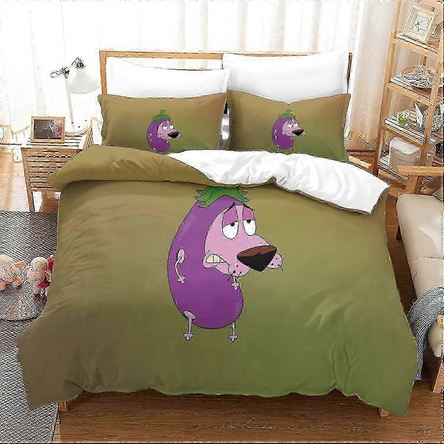 Coragem O Cão Covarde Capa Edredom Desenhos Animados Peças de Cama Microfibra Macia Conjunto Cão Impresso Capa D para Crianças Meninos Adolescentes 135 * 200 CM