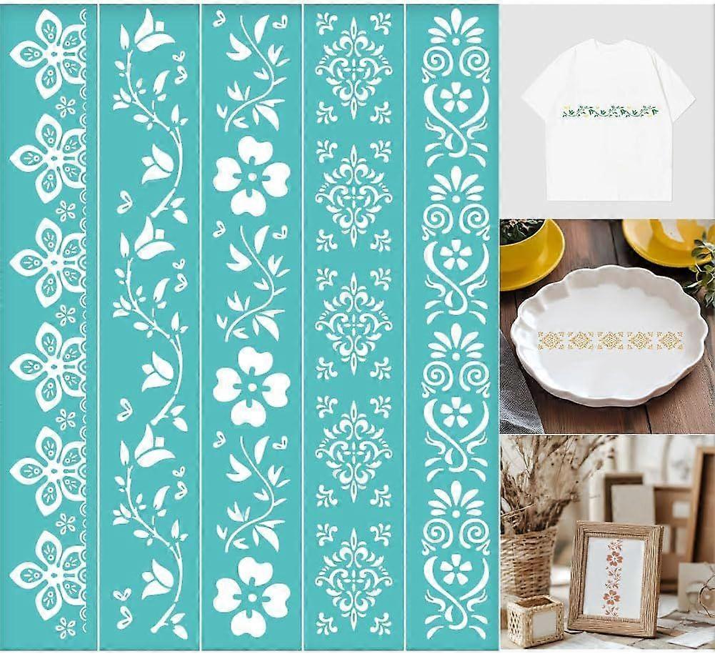 2 Pcs Flower Borders Silkscreen Stencil Reusable Self-Adhesive Silk Screen Printing Plants and Floral Pattern Mesh Transfers Stencil for Painting on W