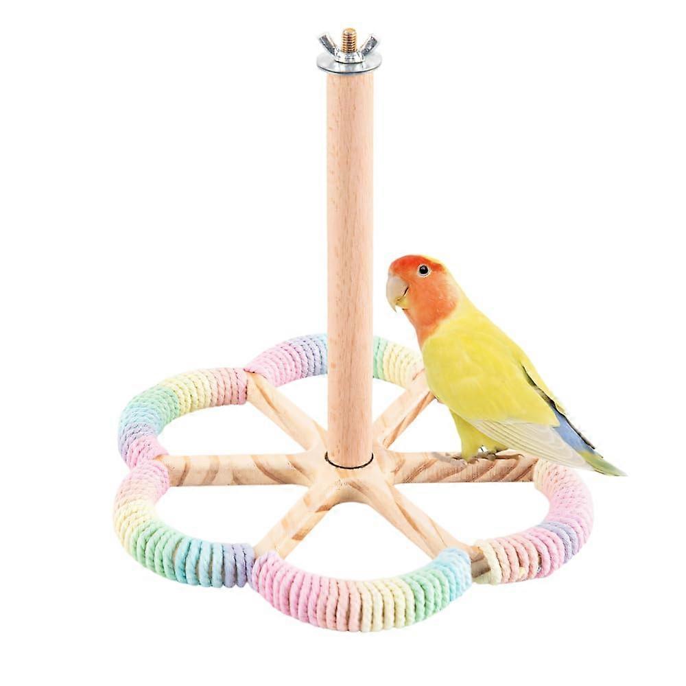Hanging Wooden Bird Perch Toy 360° Rotating Stand for Parrots Parakeets Cockatiels Small to Medium Birds Color 2