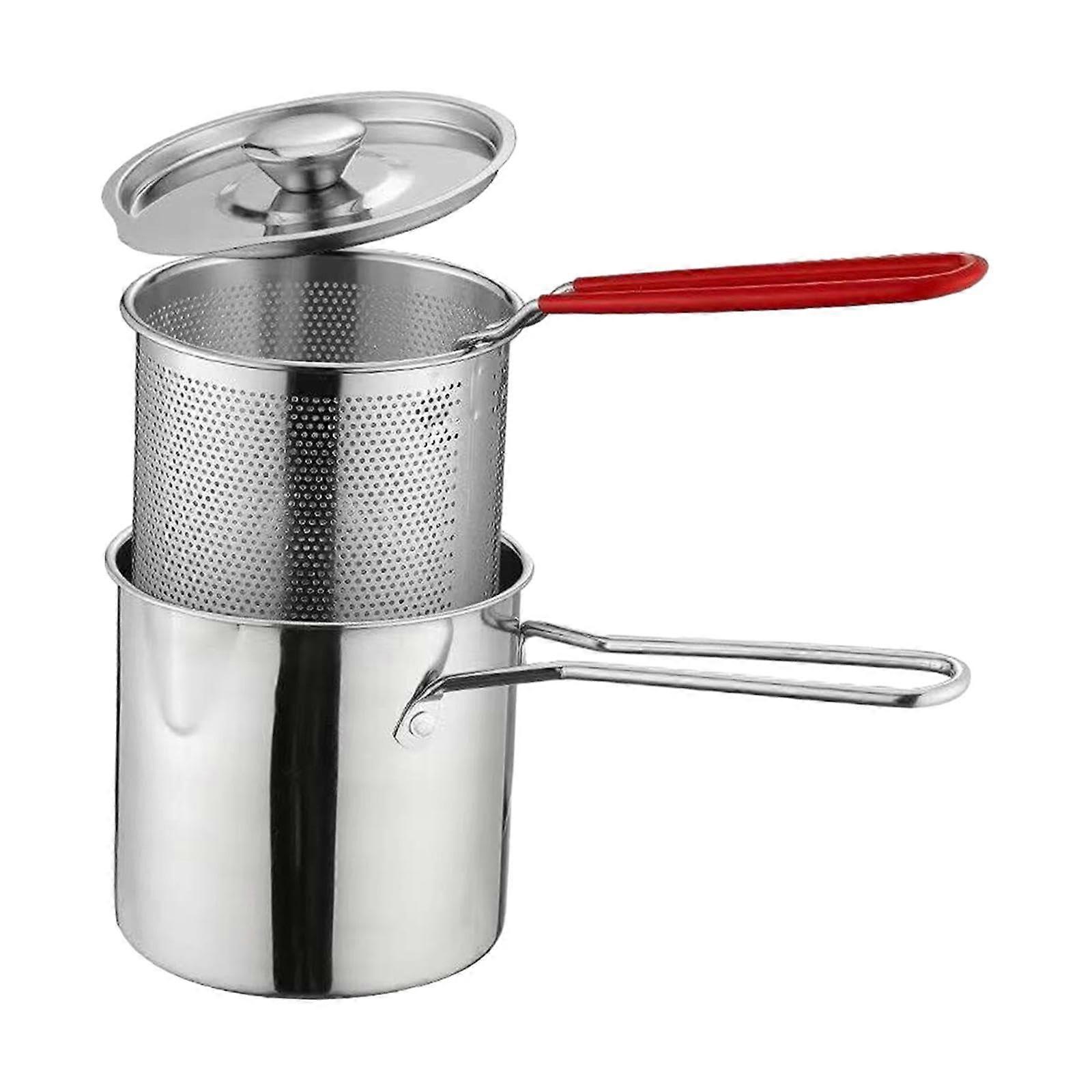 Stainless Steel Deep Fryer Pot with Basket and Lid, MultiCooking for Frying Steaming Boiling