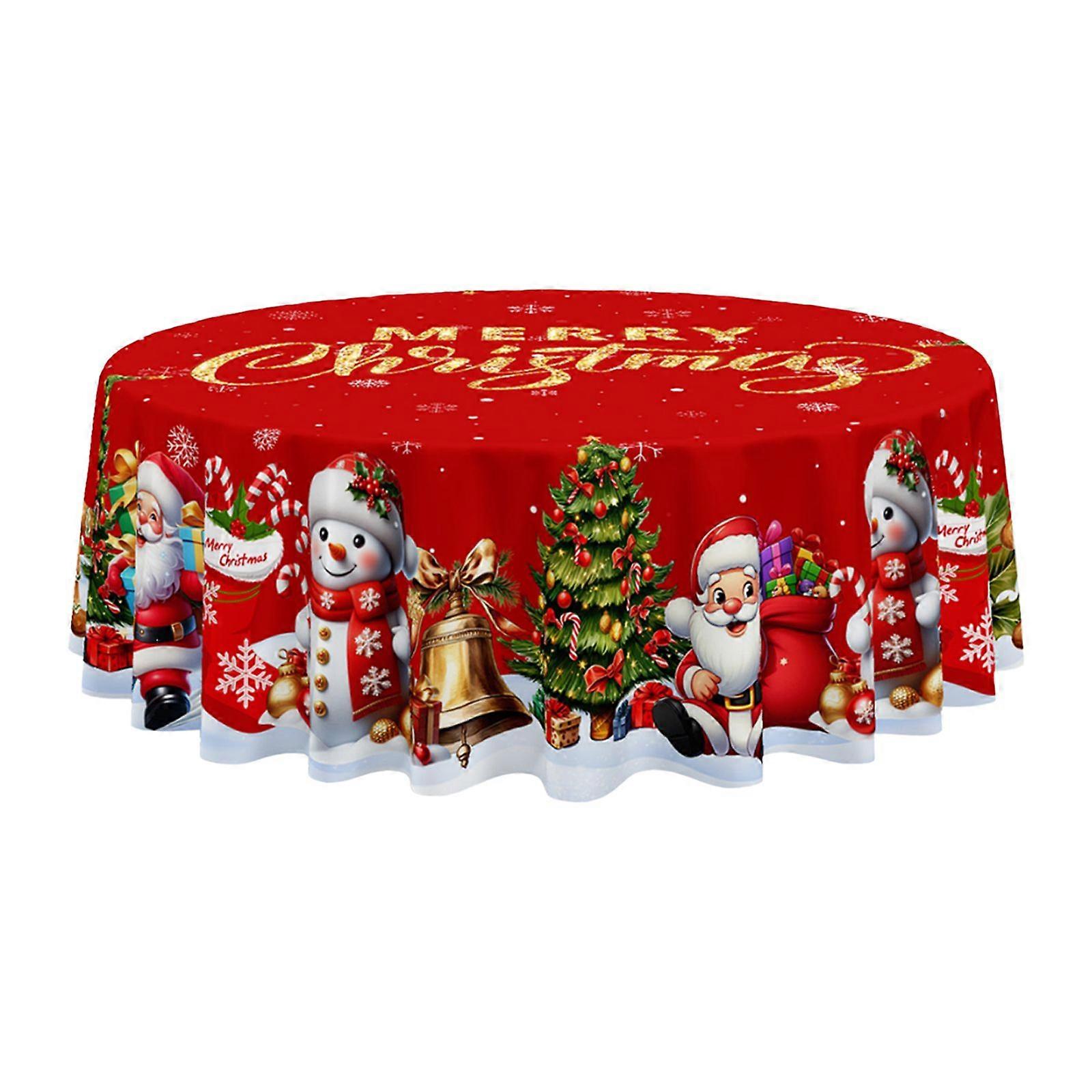 Christmas Tablecloth  for Rectangle Tables - Snowman and Santa Red