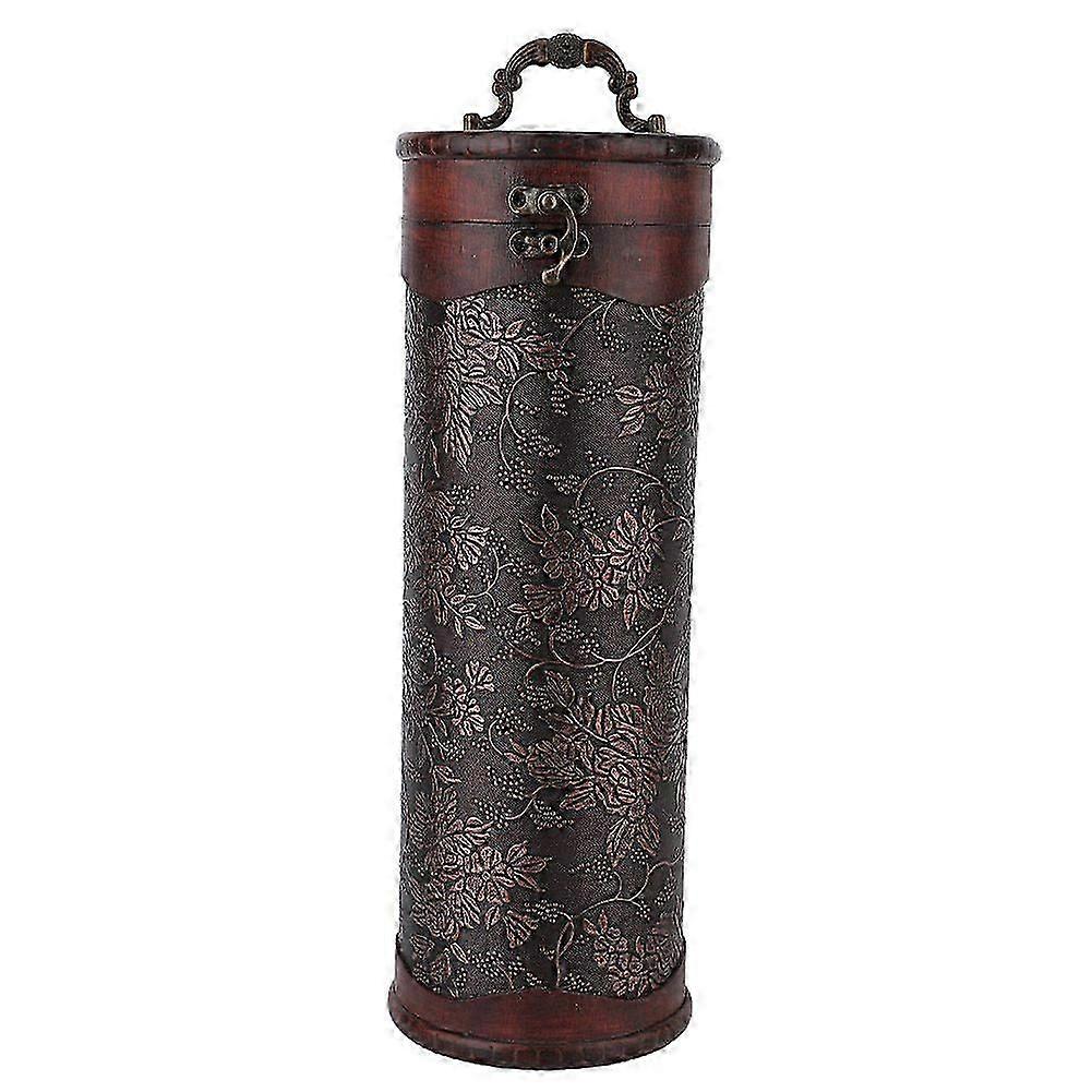 Portable Vintage Round Wood Single Red Wine Storage Box With Handle Retro Gift