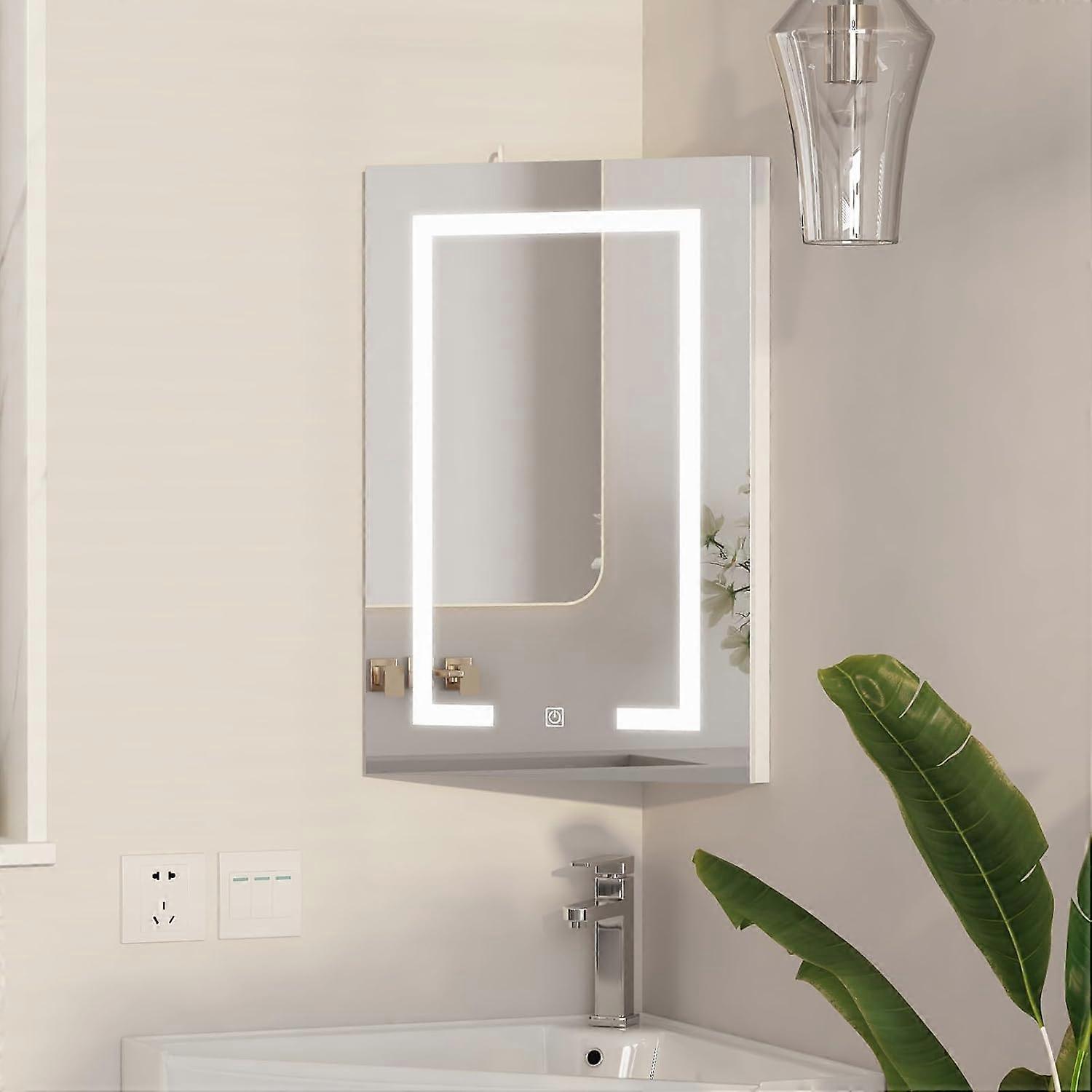 LED Lighted Corner Medicine Cabinet with Mirror, Adjustable Lighting, SpaceSaving Wall Mounted Design