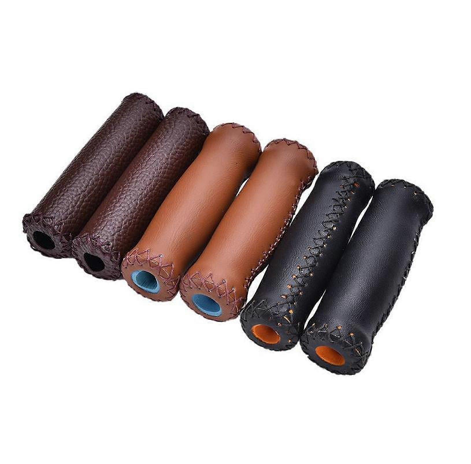 DEWIN Handlebar Grips - 1 Pair of Bicycle Handlebar Leather Retro Handle Cover (Coffe)