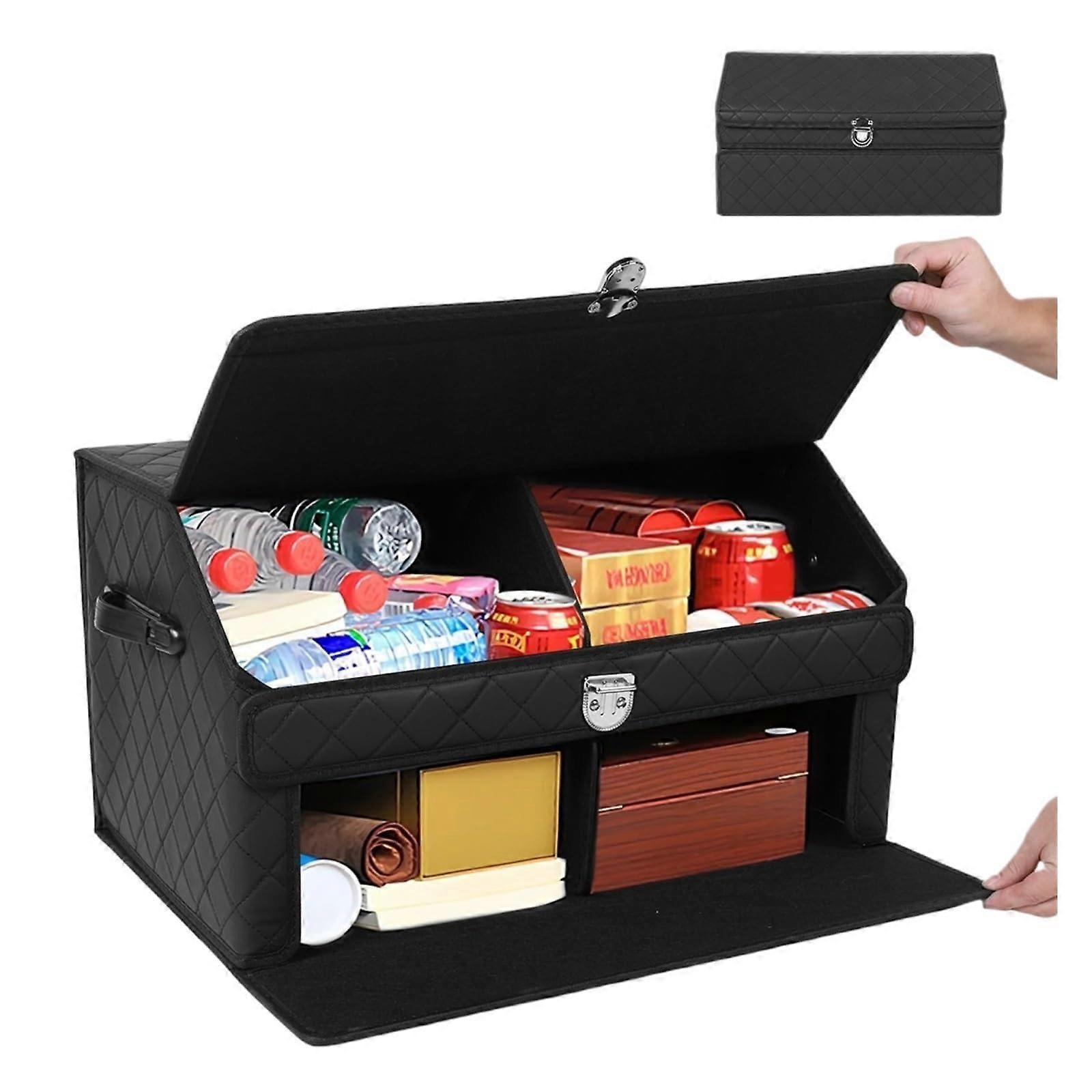 Double Layer Car Trunk Organizer with Magnetic Lock, Collapsible SUV Cargo Storage Box, WaterResistant for Travel and Groceries