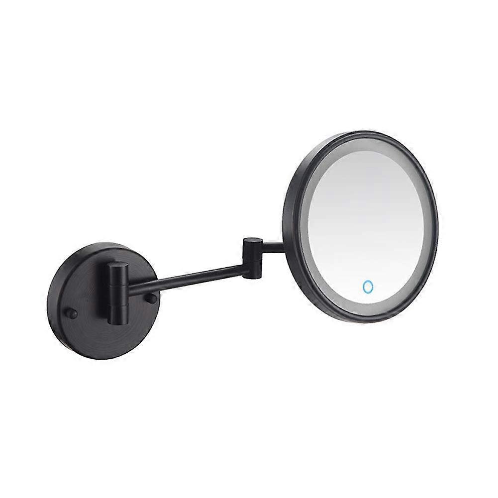 8 Inch Wall Mounted Makeup Mirror with LED Lights, 10X Magnification, 360° Swivel, Matte Black