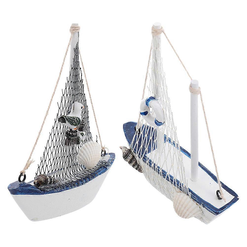 Delicate Mediterranean Style Sailboat Model for Room Decor 4Pcs Set
