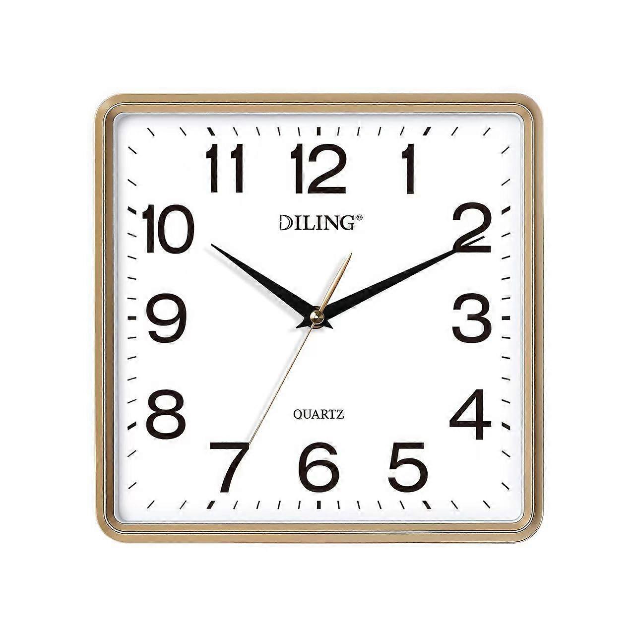 10 Inch Silent Non Ticking Quartz Wall Clock Gold Square Easy to Read Large Numbers for Home Office