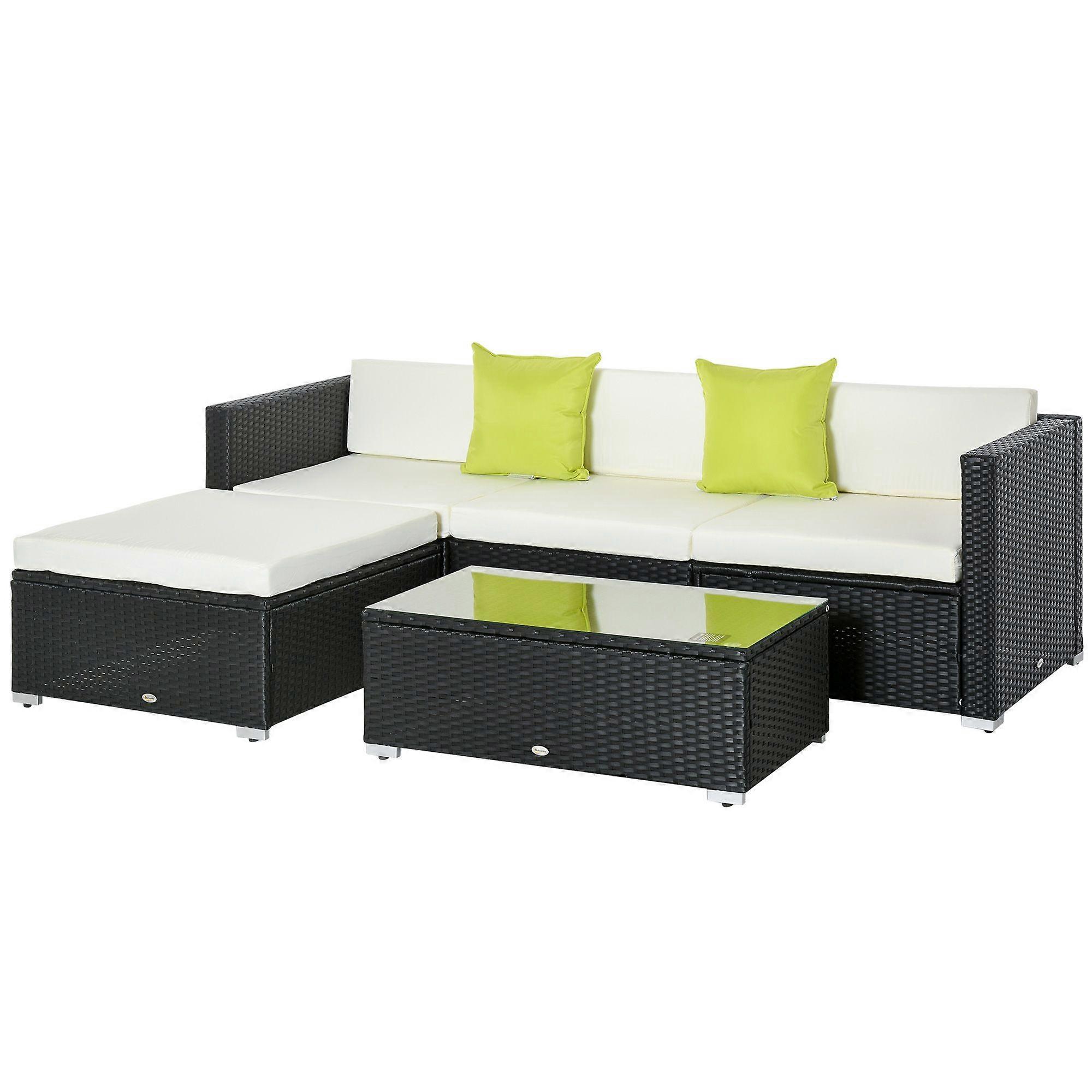 4 Seater Rattan Sofa Set with Cushions Black