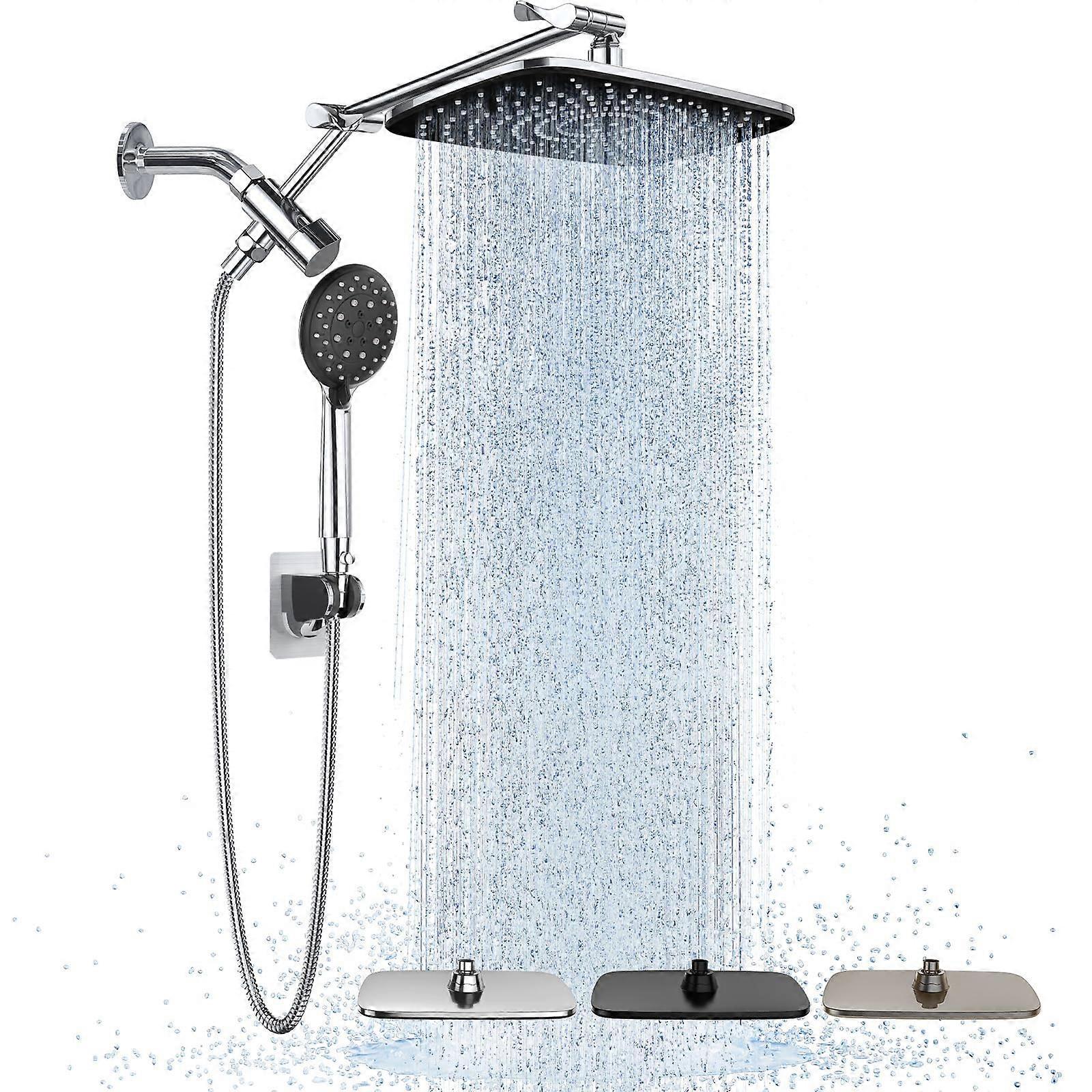 Pressure Rain Shower Head with Handheld Combo, Multi Spray Modes, 15' Adjustable Extension Arm, Chrome 2.5GPM
