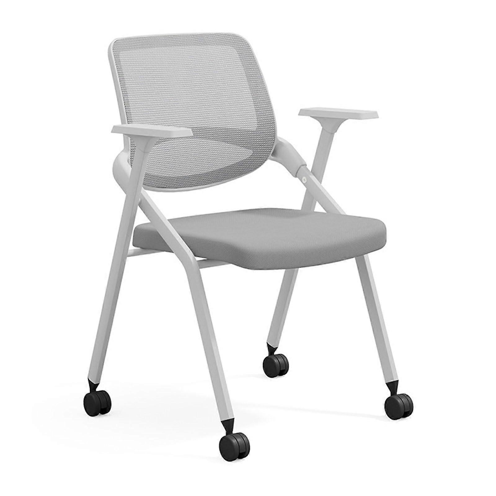 Folding Office Chair with Ergonomic Lumbar Support, Breathable Mesh, Stackable Conference Chair with Wheels, Gray