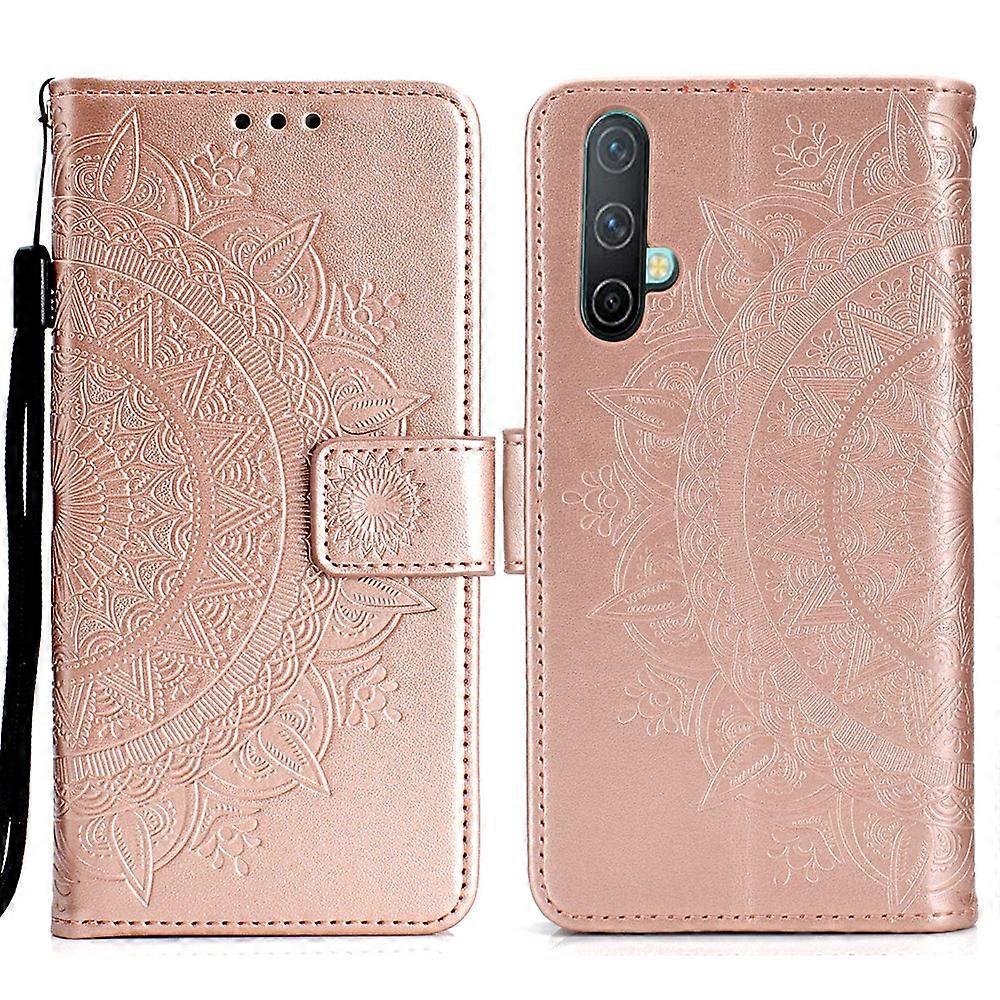 Imprinted Mandala Pattern PU Leather Wallet Stand Case with Strap for OnePlus Nord CE 5G