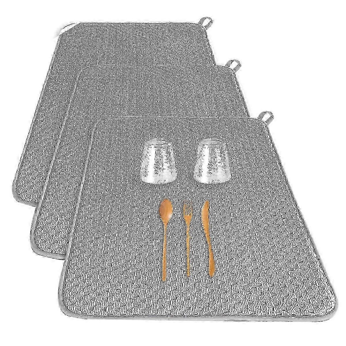 3PCS Dish Drying Mat,Absorbent Microfiber Dishes Drainer Mats,Size Drainer Pads for Kitchen Counter