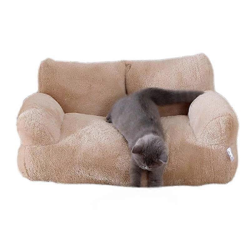 SelfWarming Orthopedic Cat Bed with ScratchResistant Fabric, SemiEnclosed Winter Sofa, Brown L