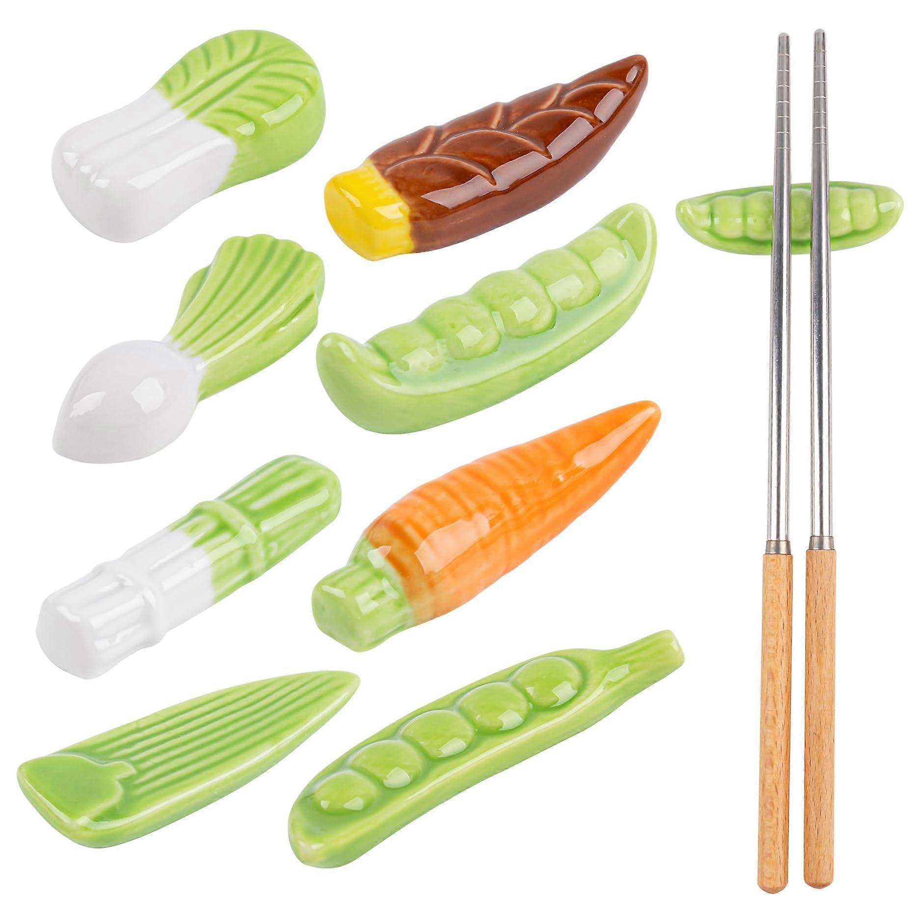 8 Pack Ceramic Vegetable Chopstick Rest Set  Handmade Utensil Holders for Hygienic Table Decoration
