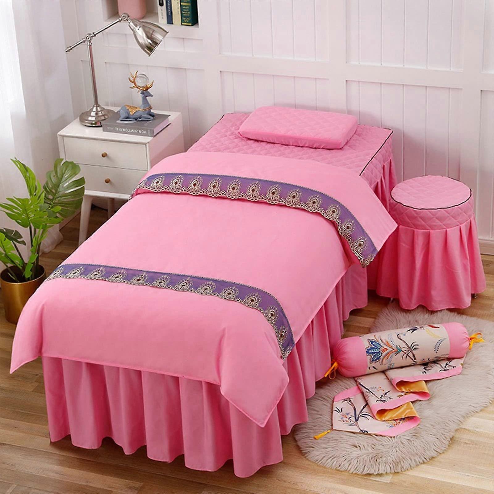Massage Table Sheet Set with Hidden Storage Skirt, Soft Microfiber Spa Bed Cover 190x80cm
