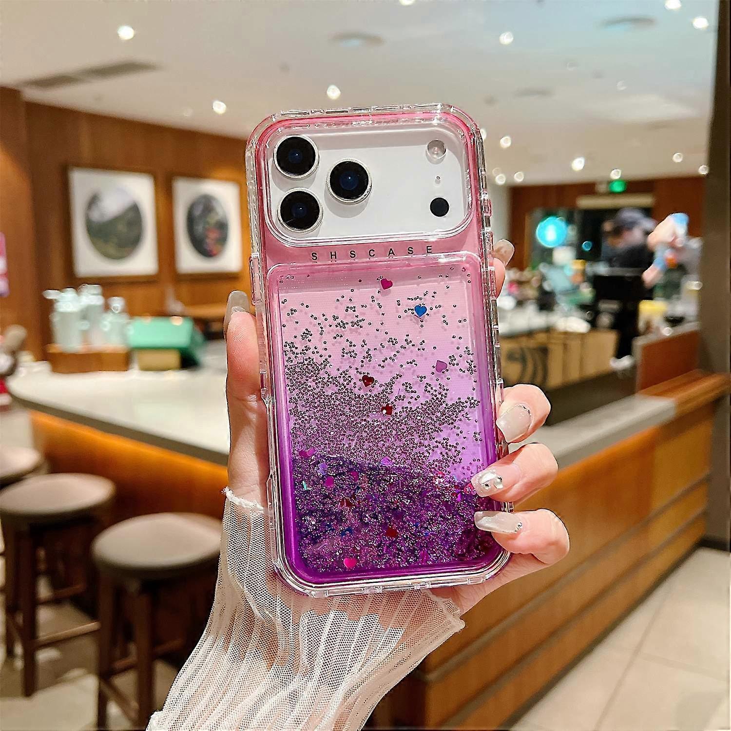For iPhone 17 Pro Case Gradient Quicksand Liquid Flowing Sparkle TPU + PC Back Cover