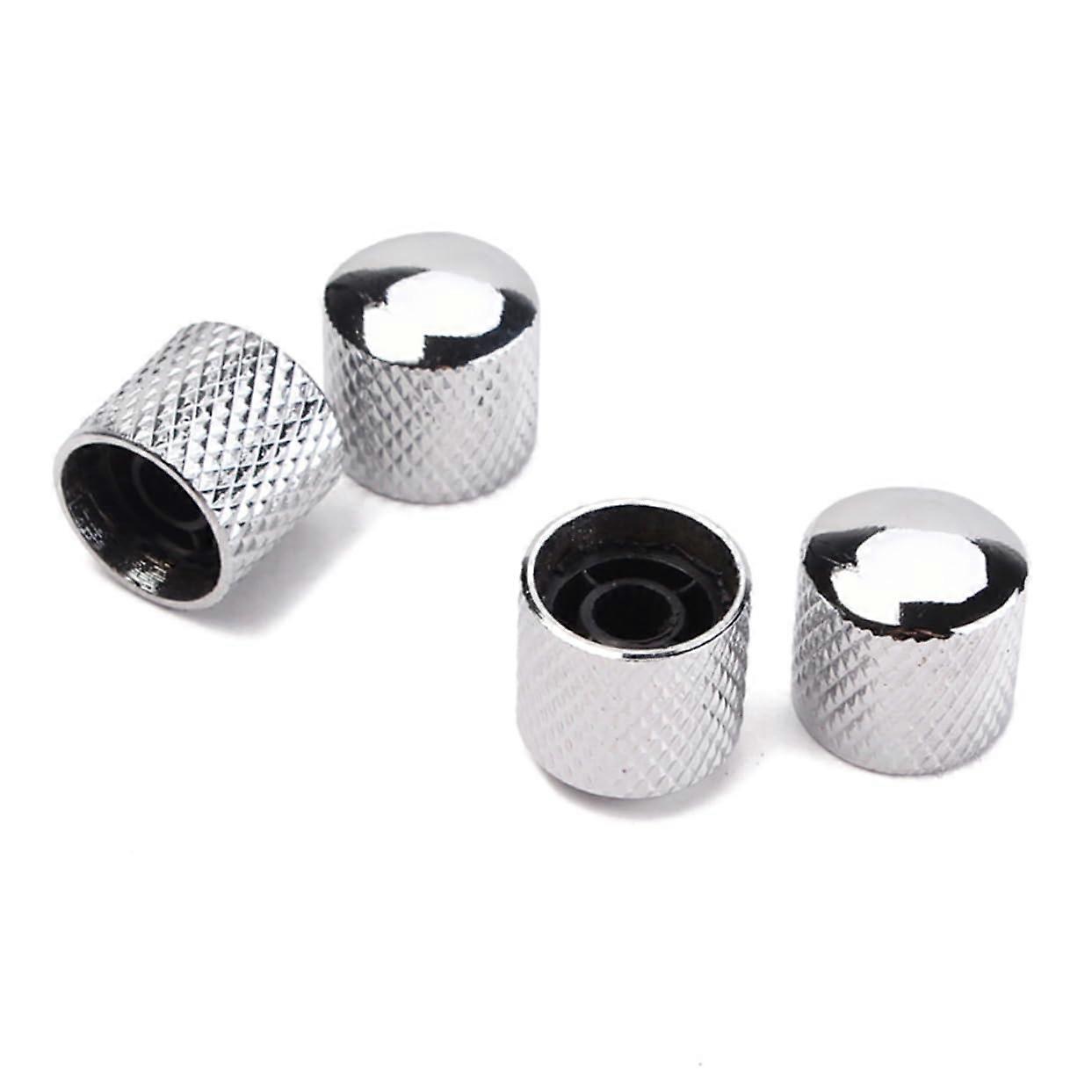 4pcs Chrome Metal Dome Guitar Control Knobs for Electric or Bass with Secure Set Screw Mount