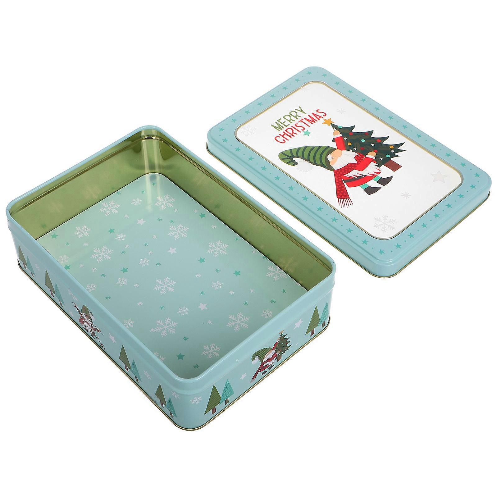 Christmas Cookie Tin Iron Material for Present Giving Sky Blue
