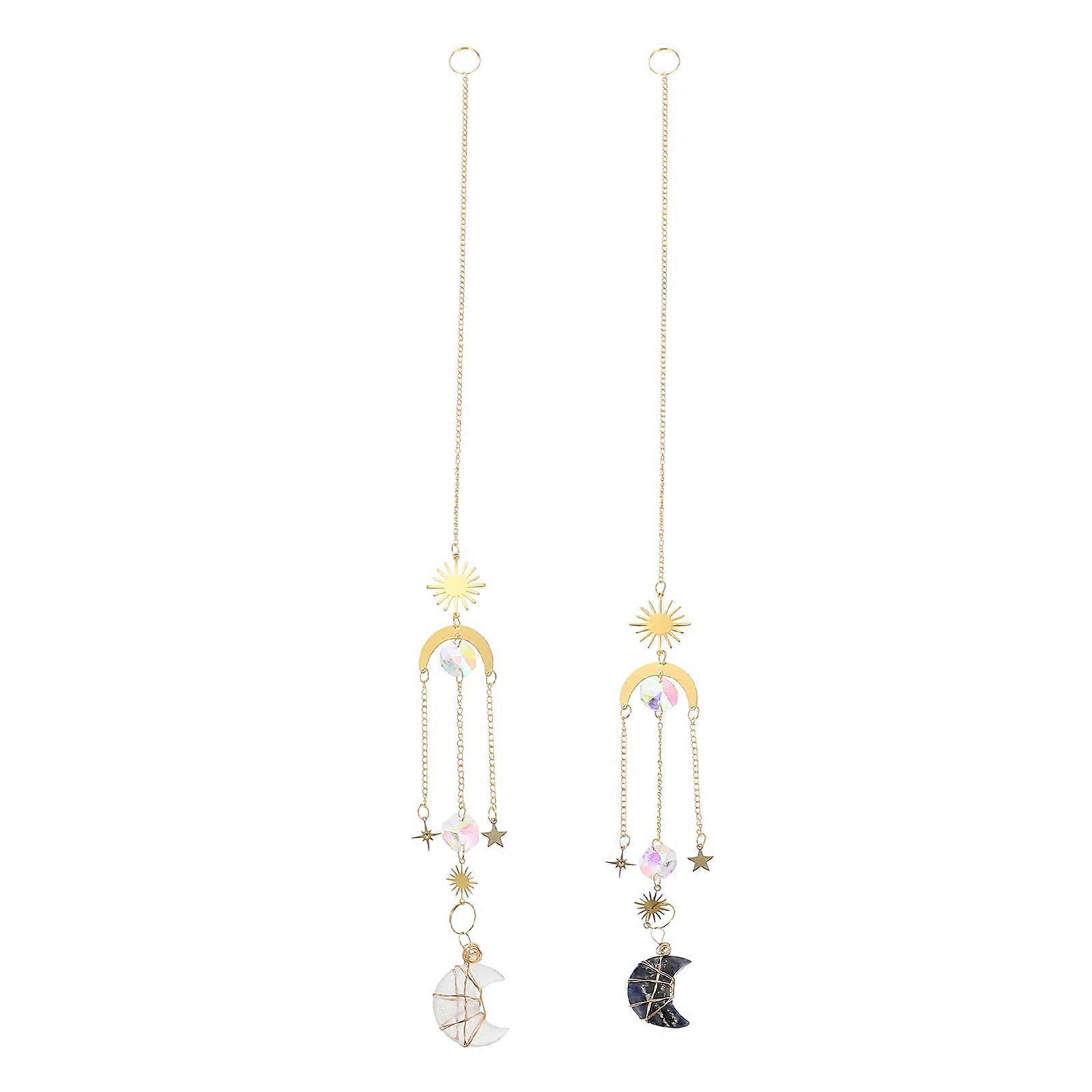 Crystal Fan Pull Chain with 2Pcs Moon Pendant for Ceiling Light Decor