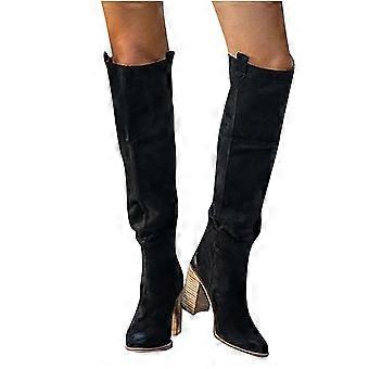 Flauschige Stiefel für Damen, modische lange Stiefel mit dickem Absatz, kniehoch, runde Zehenpartie, US-Größe: 6,5-7 (37)