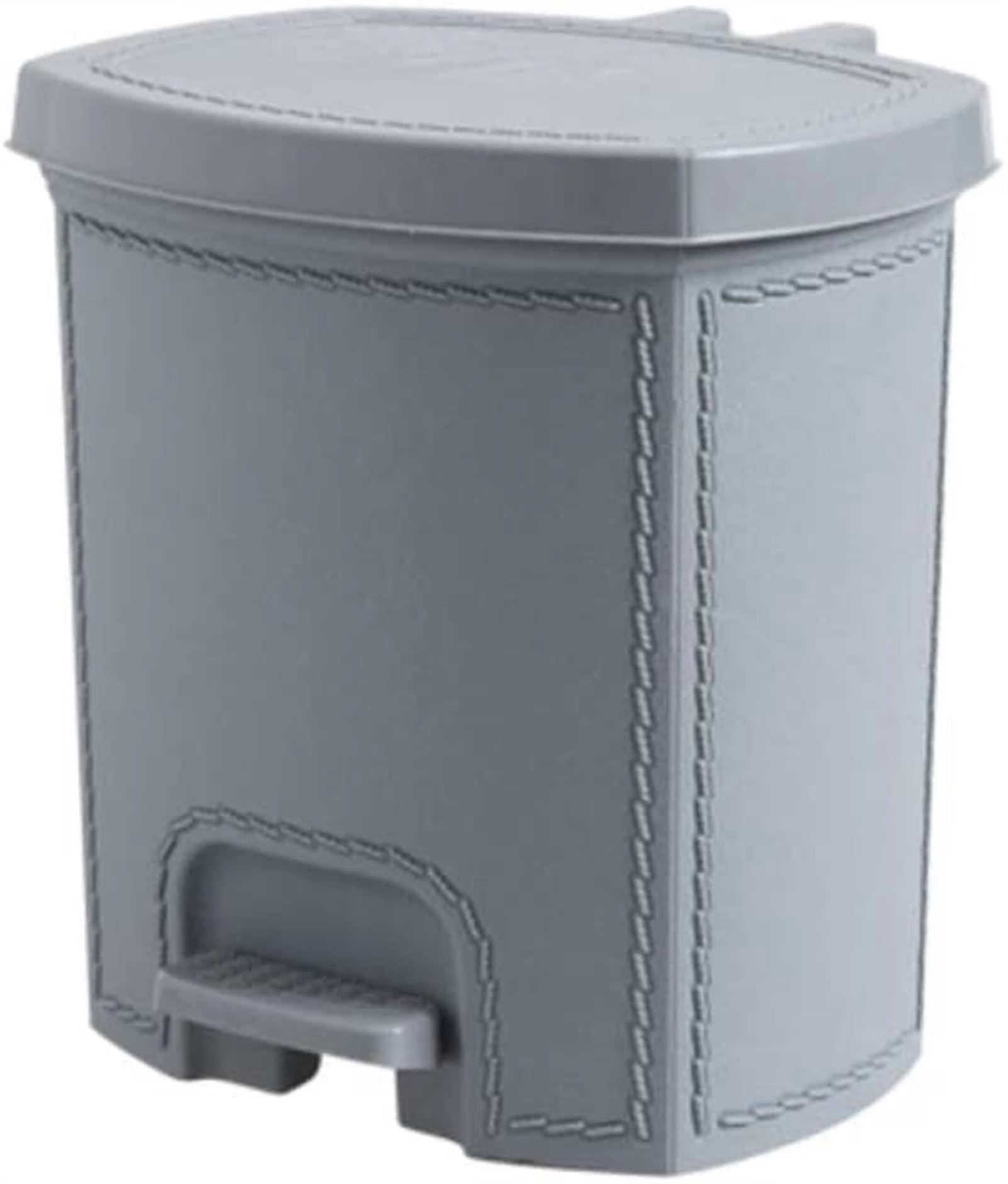 Small Gray Pedal Trash Can with Lid, SpaceSaving Rectangular Garbage Bin for Kitchen Bathroom