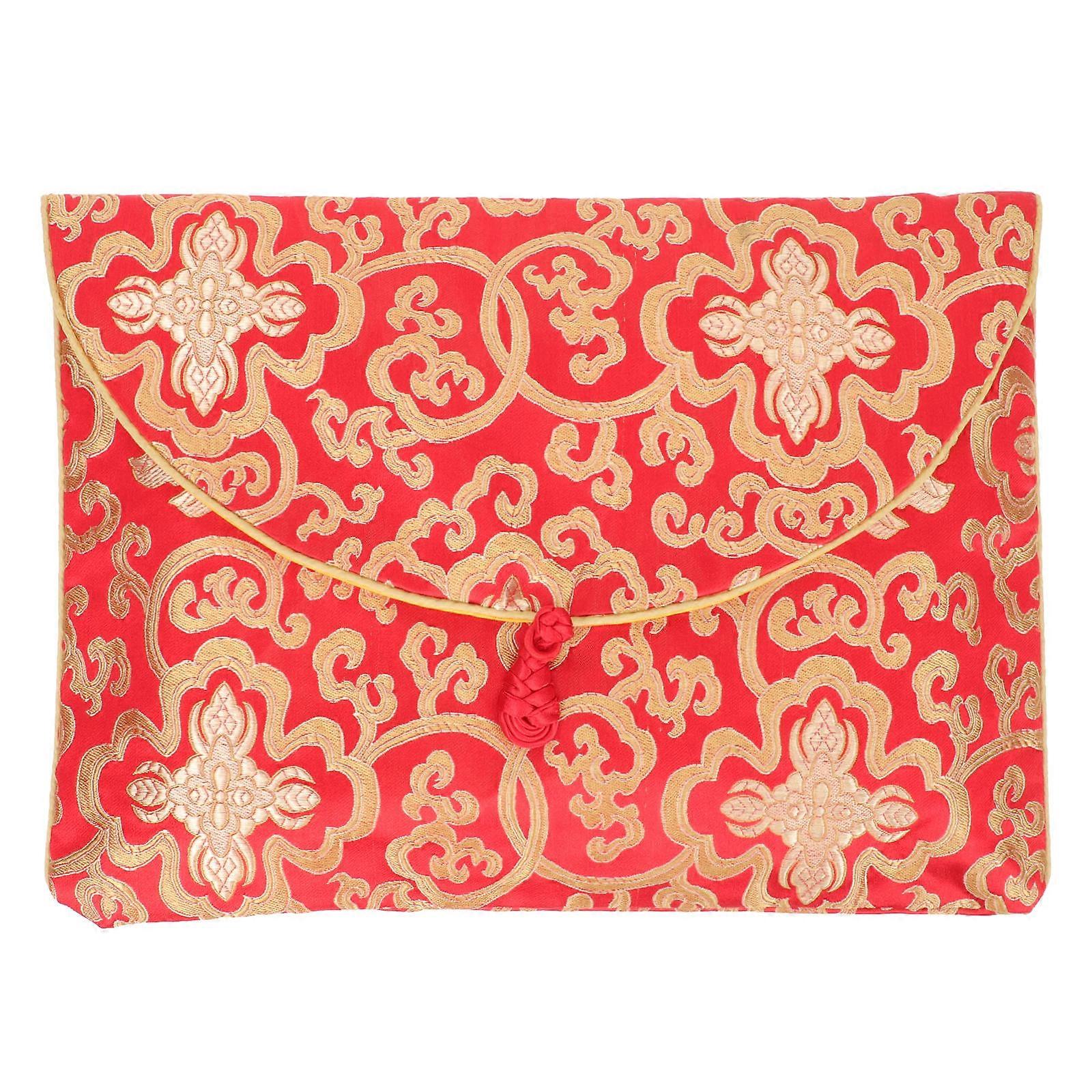 Chinese Silk Brocade Envelope for Storage Multi-Function A4 Pocket Organizer Red