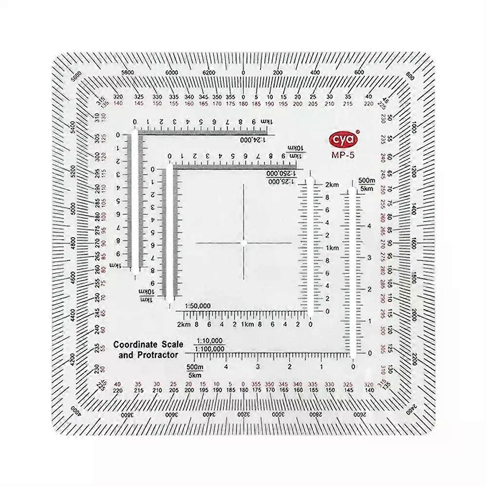 Acrylic Topographical Square Ruler MP-5 Map Protractor Measuring Ruler Land Navigation Protractor Coordinate Scale Protractor