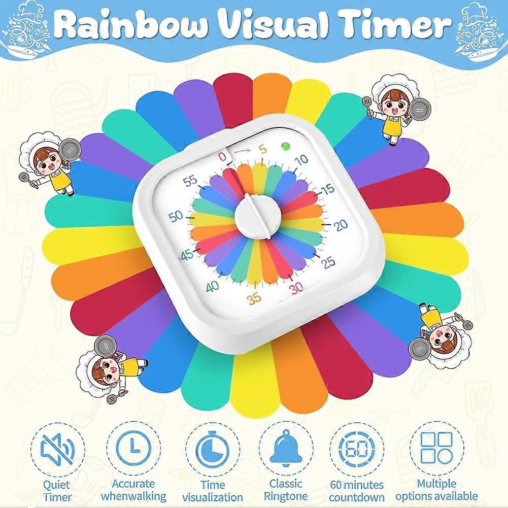 Visual Timer Rainbow, 60 Minute Countdown Timer for Children & Adults, Silent Operation for Classroom Kitchen Home
