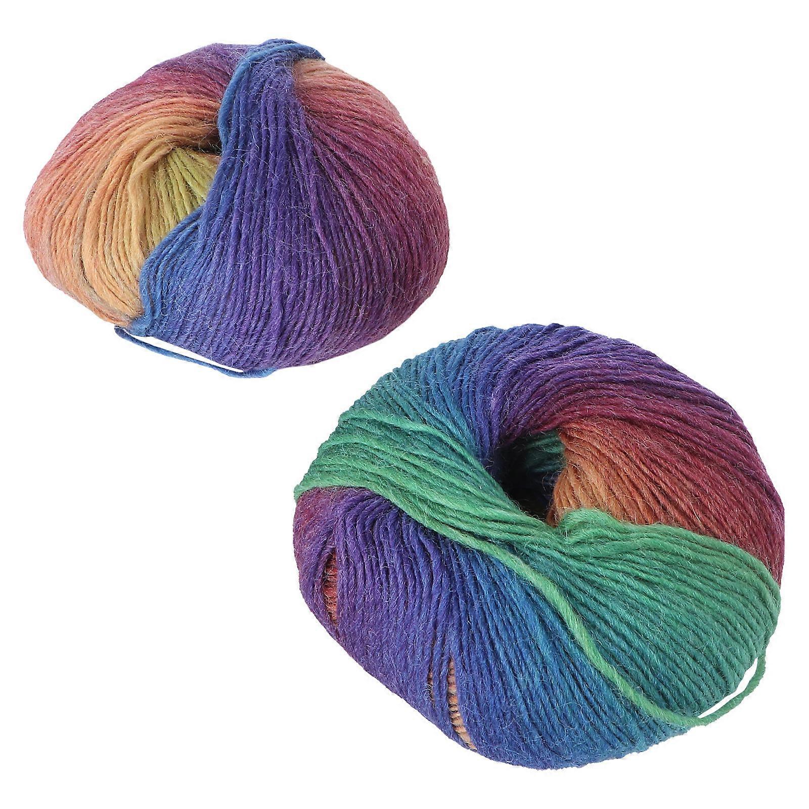 Wool Yarn for Knitting with 2 Roll Rainbow Yarn for Sewing Projects