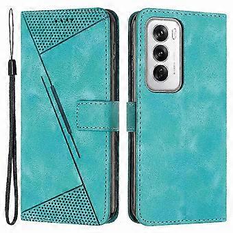 compatible Oppo Reno12 5G (Global) Case Triangle Pattern Leather Folding Stand Phone Cover - Green fastxm