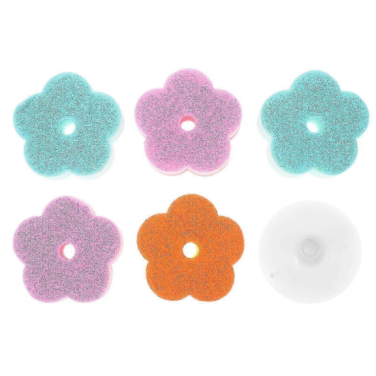 Multi-Purpose Scrubbing Sponges Flower Shape for Kitchen 5Pcs Assorted Color Pack