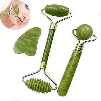 3 Stück-Jade-Roller, Natural Jade Face Roller, Jade Stone Roller Massagegerät, Jade Roller und Gua Sha Set, Anti Aging Kältetherapie Beauty Slimming