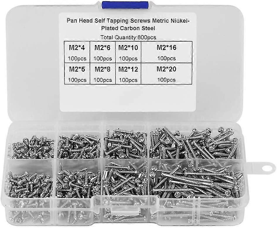 800pcs M2 Self Tapping Screws, Pan Head Self Tapping Screws