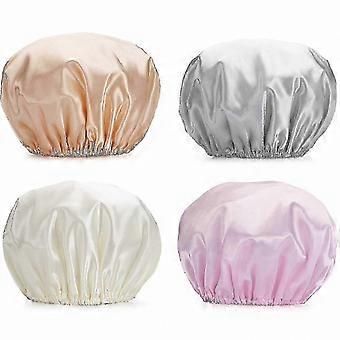 Gorros de ducha reutilizables para mujeres, paquete de 4 gorros de baño impermeables con capas dobles, protección para el cabello de tamaño mediano para uso en ducha o spa