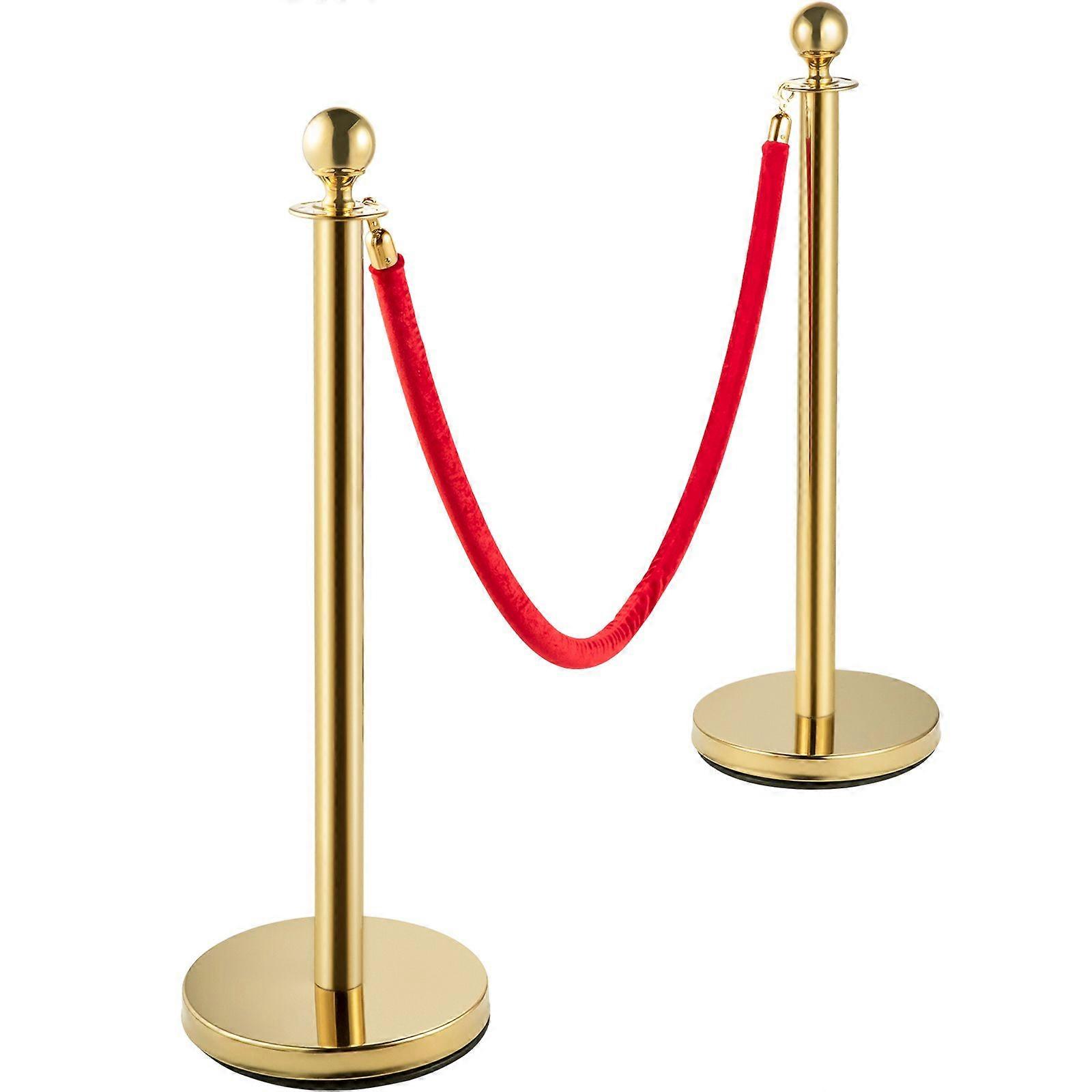 Mässing Crowd Control Barrier Posts Set med 2 Guld Rund Top Queue Control Barrier Posts Stands Security Stanchion