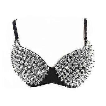 Women's Steampunk Bra With Spikes Rivets Party Club Rave Sports Bra Top-YUHAO