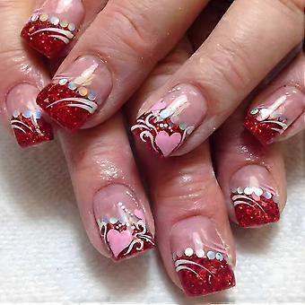 Valentine's Day Press-On Nails Set, Short Square French Tip Heart Design, Reusable Glitter False Nails