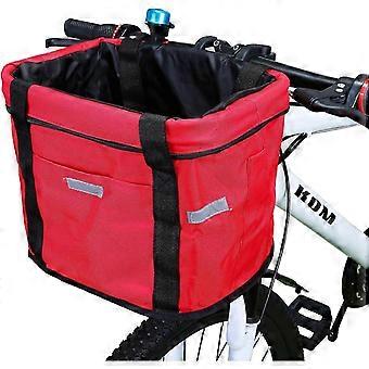 Bicycle Front Basket 31x24x8cm Foldable Red Oxford Cloth Waterproof 18L for Shopping Travel Picnic with Dog