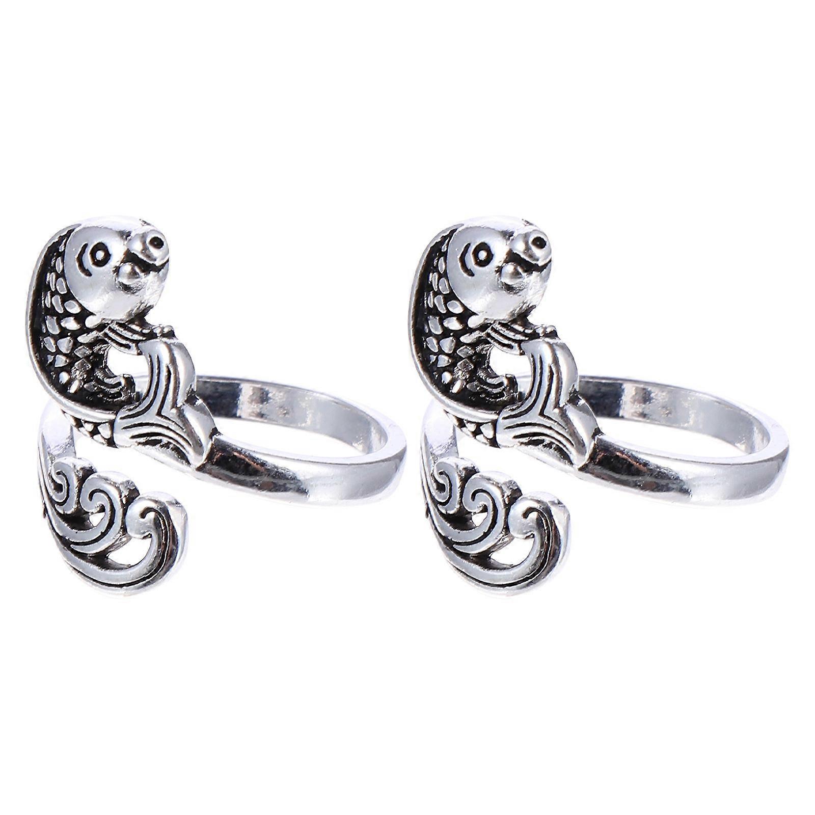 Silver Knitting Loop Ring for Sewing 2Pcs Adjustable Crochet Tool
