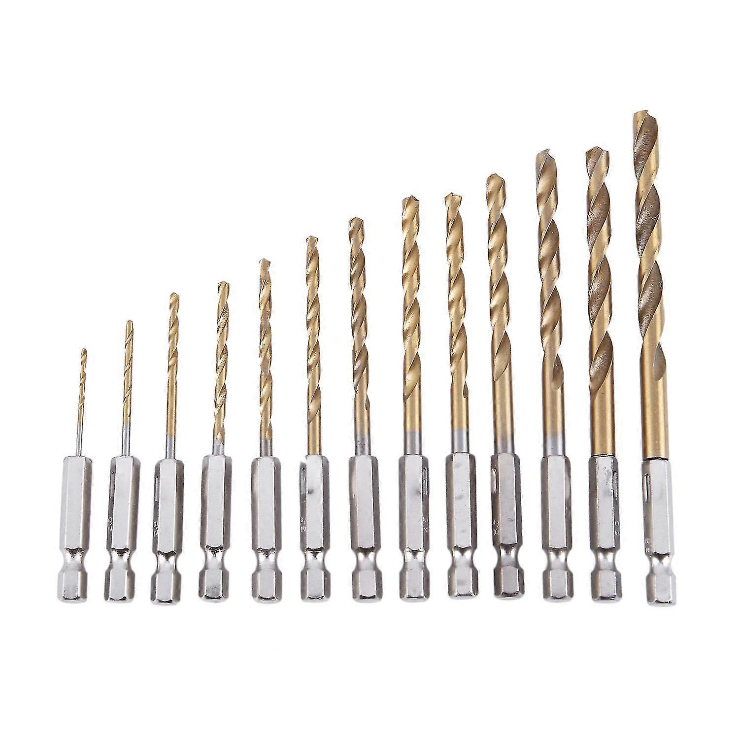 13pc Hss Titanium Coated Drill Bit Set With 1/4inch Hex