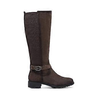 Women's Tamaris 25618 43 314 | Dark Brown Leather | Ladies Stretch Shaft Low Block Heel Long Leg Boots