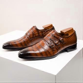 Men's Casual Business Leather Shoes Mens Buckle Square Toe Dress Office Flats Men Fashion Wedding Party Oxfords