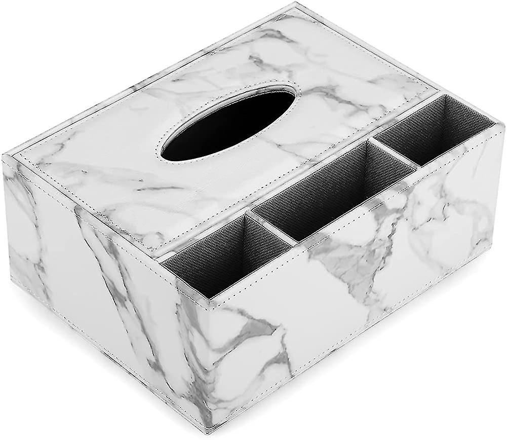 Tissue Box Pu Leather Rectangular Tissue Dispenser With 3 Compartments Desk