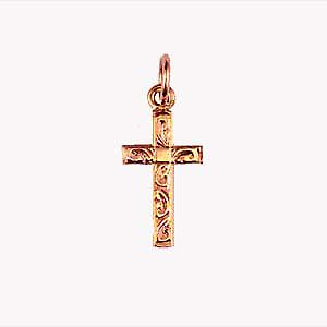 9ct Rose Gold 17x10mm hand engraved solid block Cross