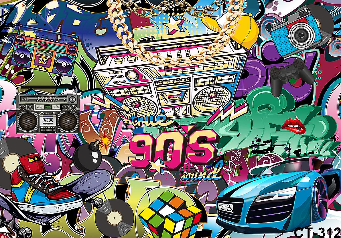 Toile De Fond Photobooth Années 50 - Motif Rétro 1x1.8m, Ruban Inclus, Décoration Fête Vintage