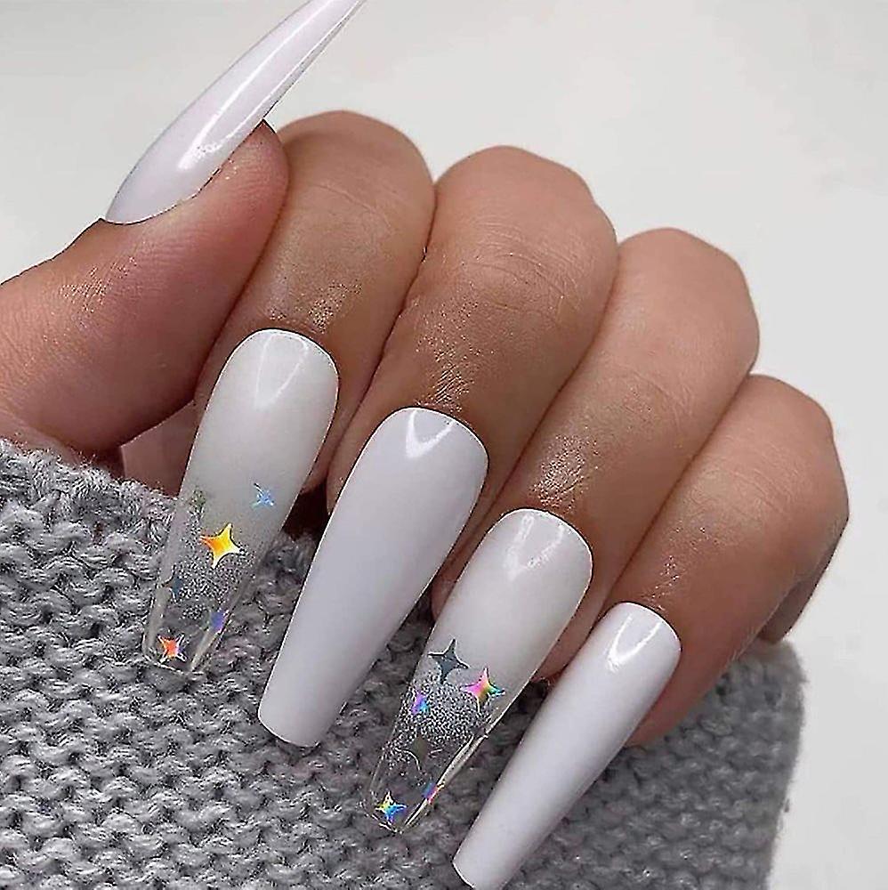 24pcs Long Coffin Fake Nails Gradient White